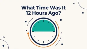 Clock with a teal wedge and an orange arrow sweeping backward, headline What Time Was It 12 Hours Ago