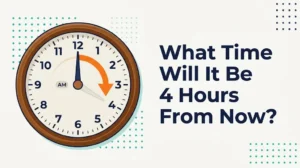 Clock with a teal wedge covering four hours and an orange arrow curving forward, headline What Time Will It Be 4 Hours From Now