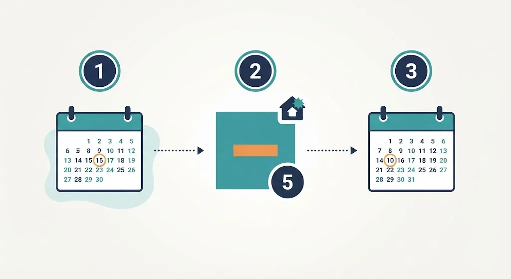 Three steps to calculate 5 days ago: note today's date, subtract five, confirm the resulting date and weekday