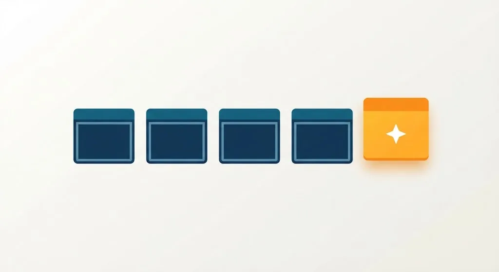 Five small flat calendar tiles in a row counting from today to the fifth day, with the last tile highlighted