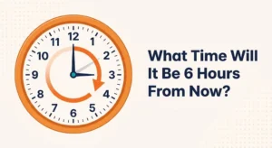 Clock with a teal wedge covering six hours and an orange arrow curving forward, headline What Time Will It Be 6 Hours From Now
