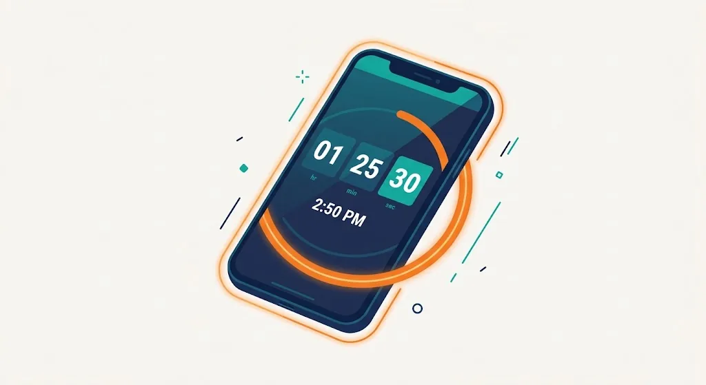 Phone screen showing a digital countdown timer counting down to 2:50 PM