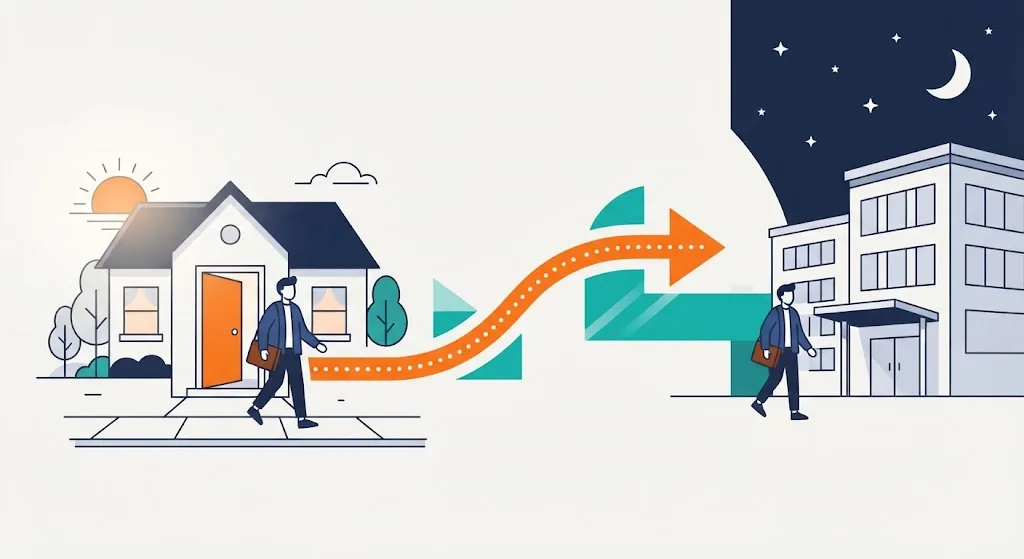 Flat illustration of a countdown timer with a bell, calendar and phone notification icons around it