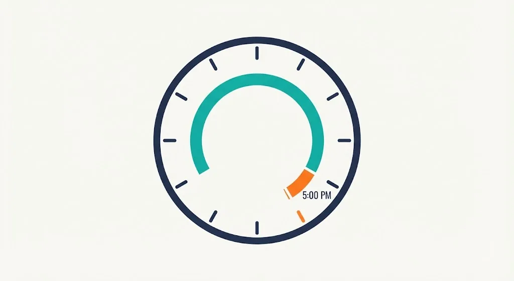 Circular 24-hour clock diagram with an orange tick highlighted at the 5 PM position