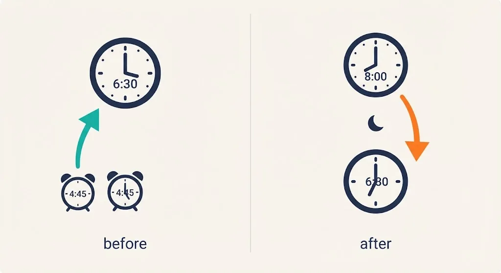 Diagram showing before 6:30 AM you subtract and after 6:30 AM you count to tomorrow