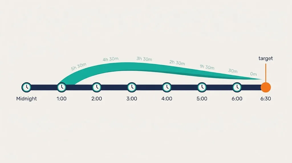 Timeline chart counting down toward a highlighted 6:30 AM target time